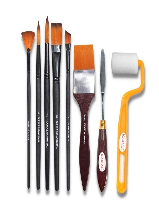 KAMAL Artist Quality Matte Handle Essential Painting Tool Kit with Synthetic bristles Brushes for Watercolor, Watercolour, Acrylic, Oil Painting (8) - Image 1